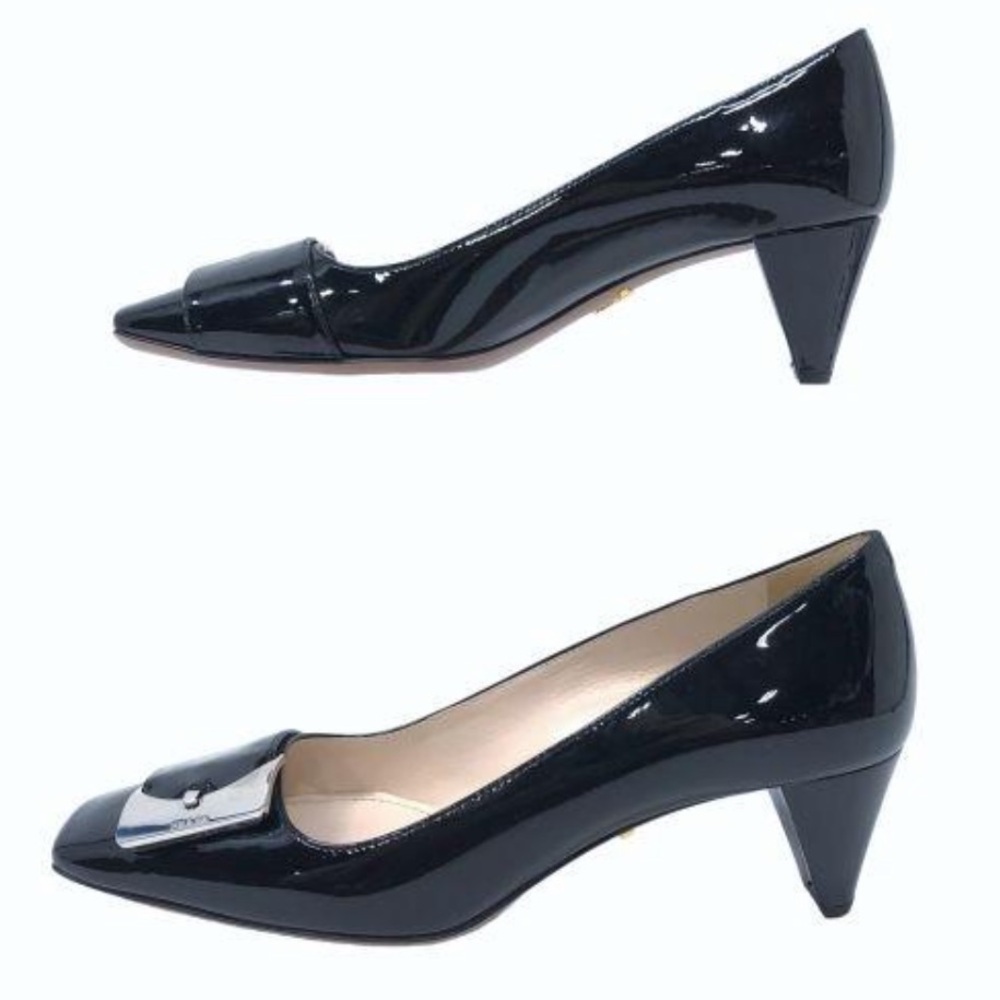 100% Authentic PRADA MILANO BLACK PATENT GENUINE LEATHER HEELS ! - Picture 3 of 10